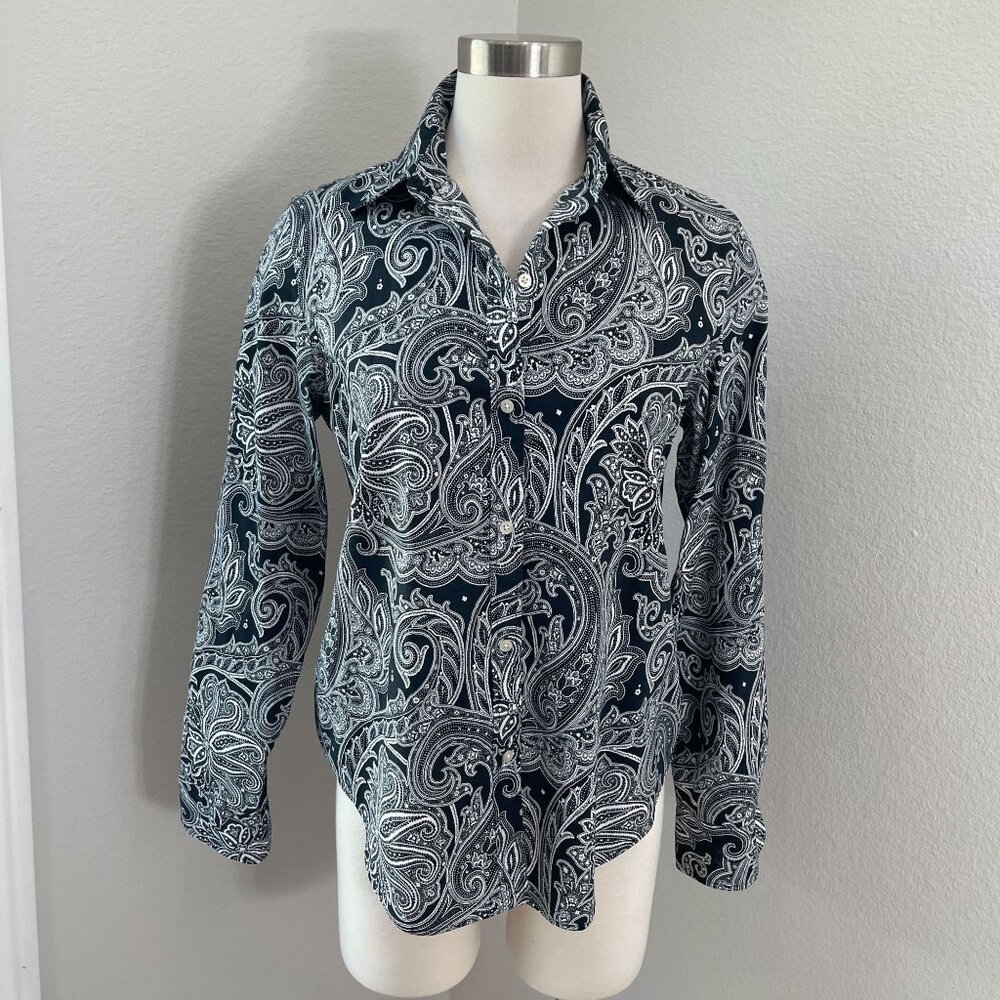 Lauren Ralph Lauren Womens Medium Non Iron Paisley Button Up‎ Shirt Long Sleeve